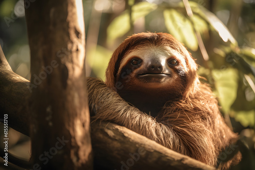 Sloth slow life in the rainforest. Generative AI