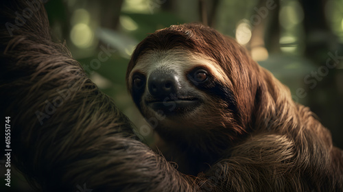 Sloth slow life in the rainforest. Generative AI