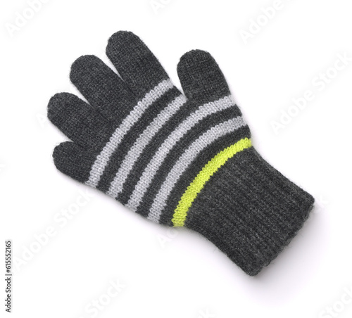 Top view of single striped woolen knitted glove