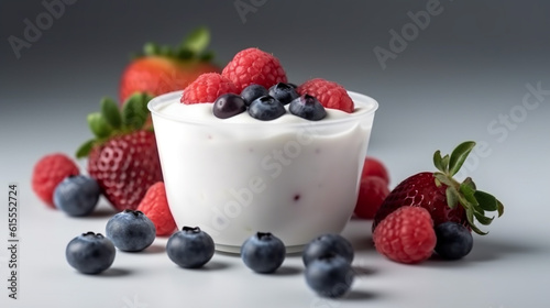 Close up shot of yogurt with berries