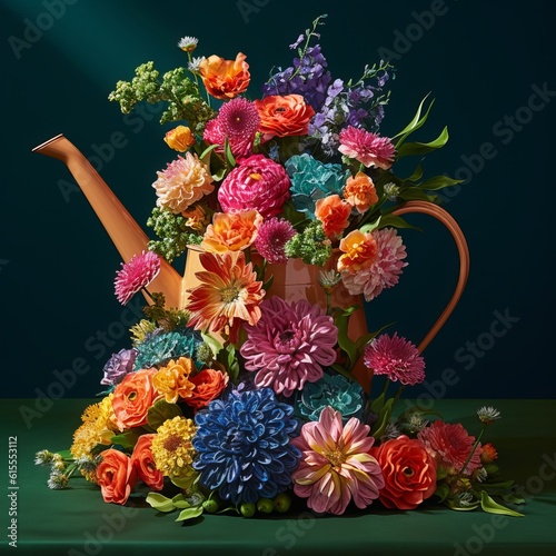 Artistic Masterpiece: Watering Can and Flowers