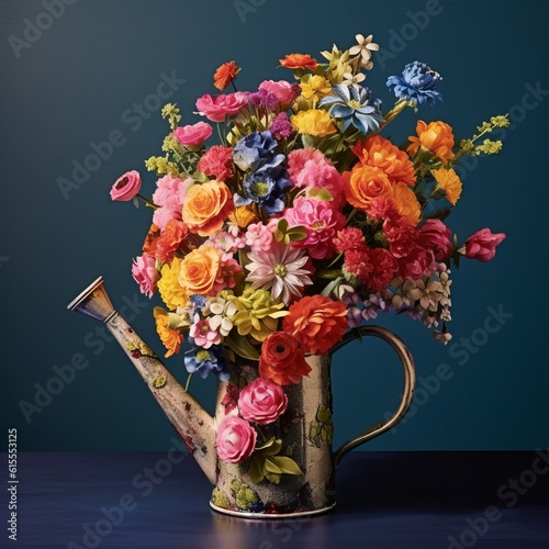 Artistic Masterpiece: Watering Can and Flowers