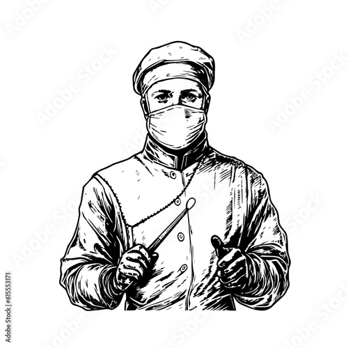 surgeon vector drawing. Isolated hand drawn, engraved style illustration