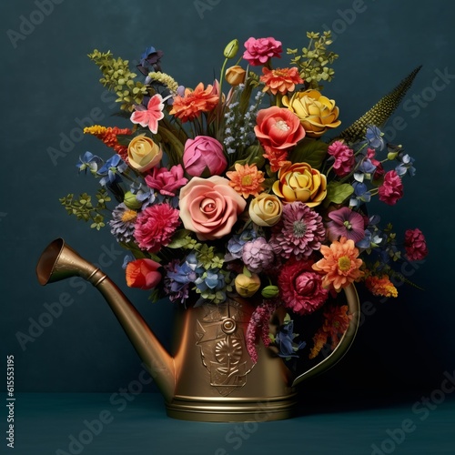 Artistic Masterpiece: Watering Can and Flowers