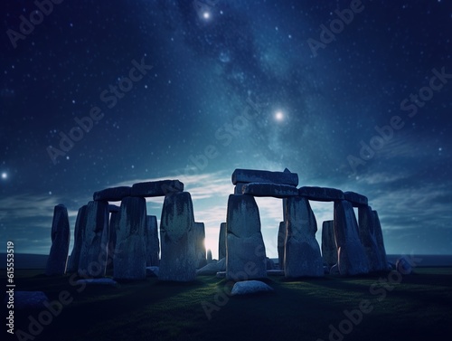 Reconstruction of Stonehenge at night (IA Generated)