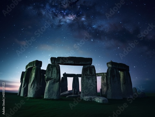 Reconstruction of Stonehenge at night  (IA Generated)