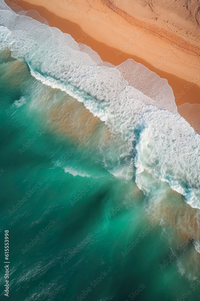 Australien bird-eye beach view, Aerial Marvel: Photographic Close-Up Flying Over the Ocean and Beach - An Orange and Emerald Australian Landscapes, Pink and Aquamarine Birds-Eye View