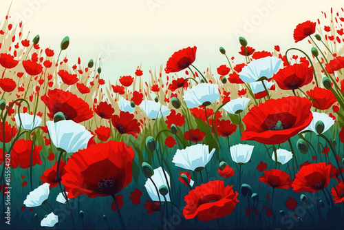 illustration of red flower poppy field banner background