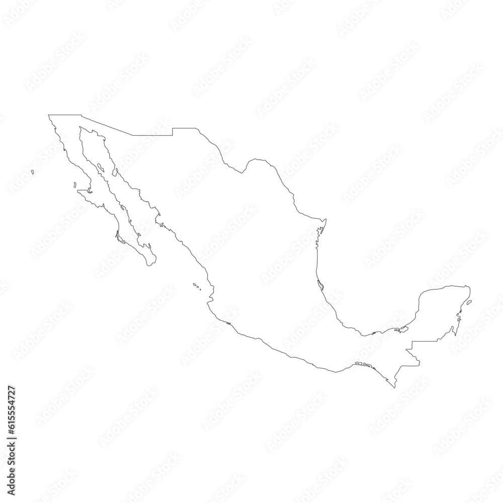 Highly detailed Mexico map with borders isolated on background