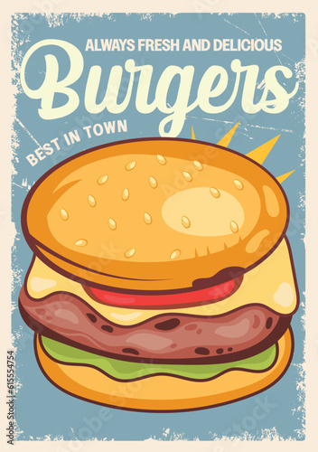 Burger sign design in retro style for restaurants vector template