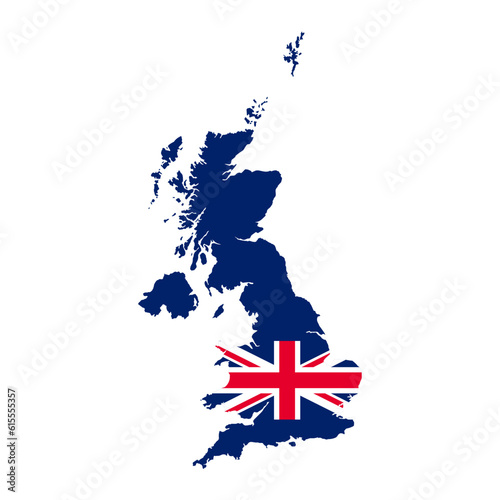 United Kingdom map silhouette with flag isolated on white background