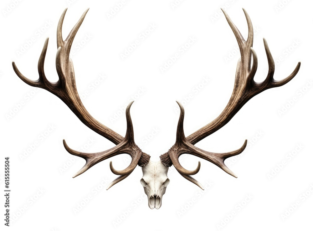 Large deer antlers on white background. created with Generative AI technology Large deer antlers on white background. created with Generative AI technology