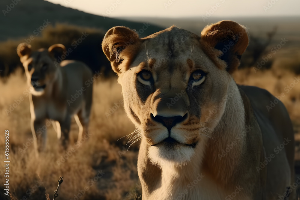 Obraz premium Lions in their Natural Habitat. Generative AI