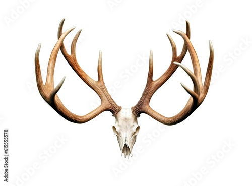 Large deer antlers on white background. created with Generative AI technology