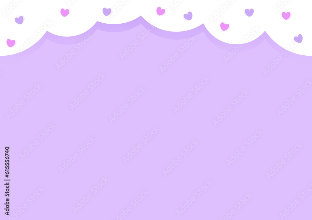 Purple background with a seamless white border on top and hearts