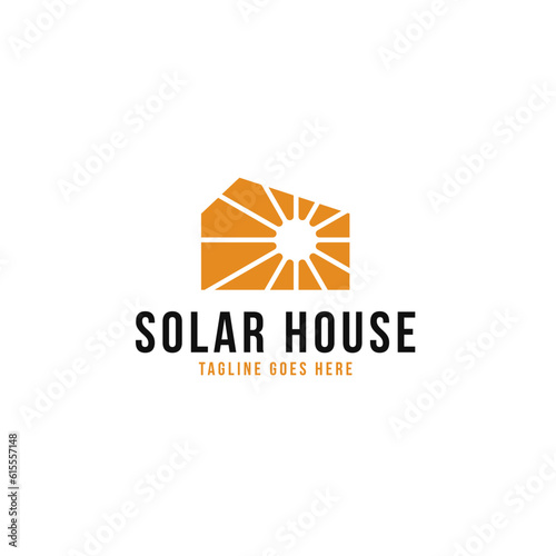 Creative Solar Panel with House Logo Design Concept Vector Illustration Symbol Icon