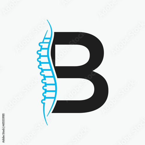 Letter B Orthopedic Health Bone Logo Design With Back Bone Icon. Bone Health Logo Sign