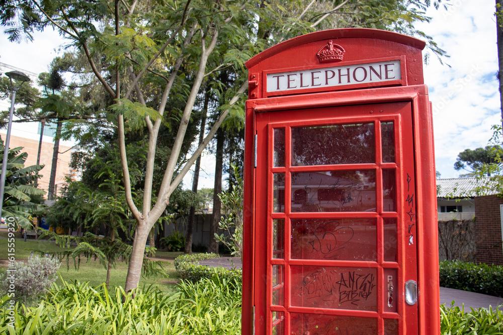 London style red telephone booth, Goom park Curitiba Paraná PR Brazil Brasil Parana London style red telephone booth, Goom park Curitiba Paraná PR Brazil Brasil Parana