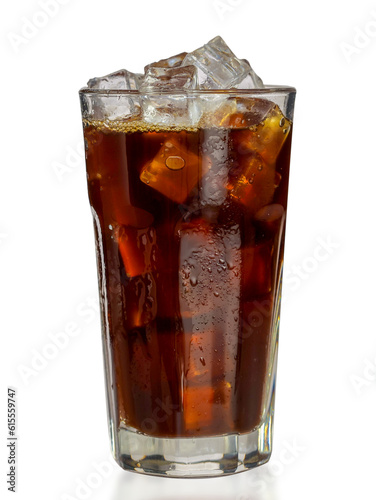 Fotomurale Cold brown drink in tall transparent tall glass with water droplets