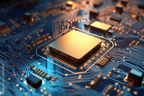 modern microchip on a motherboard, futuristic concept of new processor technology (Generative AI) photo