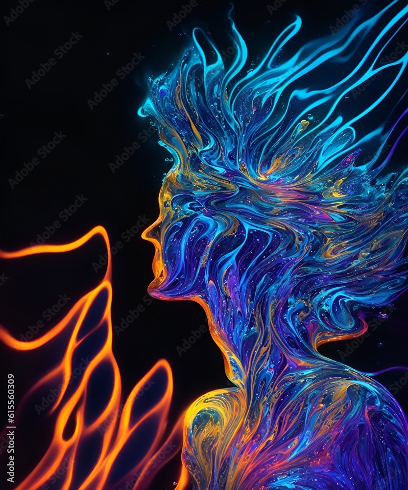 Photo of a vibrant neon art painting featuring a woman's colorful face Photo of a vibrant neon art painting featuring a woman's colorful face