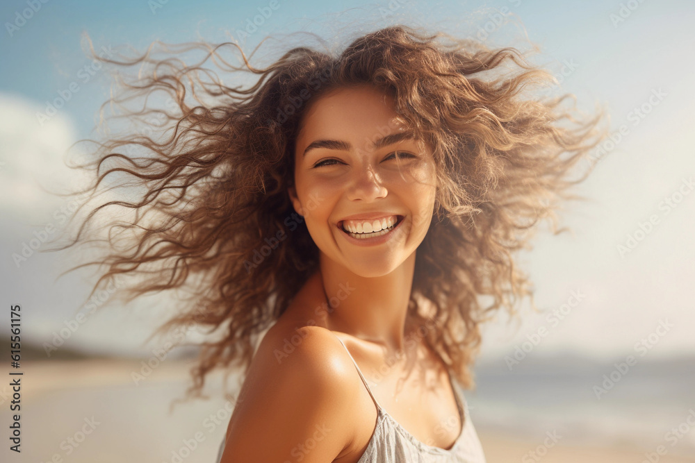 Beautiful young woman feeling blissful at beach Beautiful young woman feeling blissful at beach