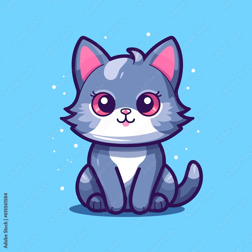 Cute cat vector illustration isolated into white background, Cute cat cartoon icon, cute cat t-shirt design, Cartoon cat sticker