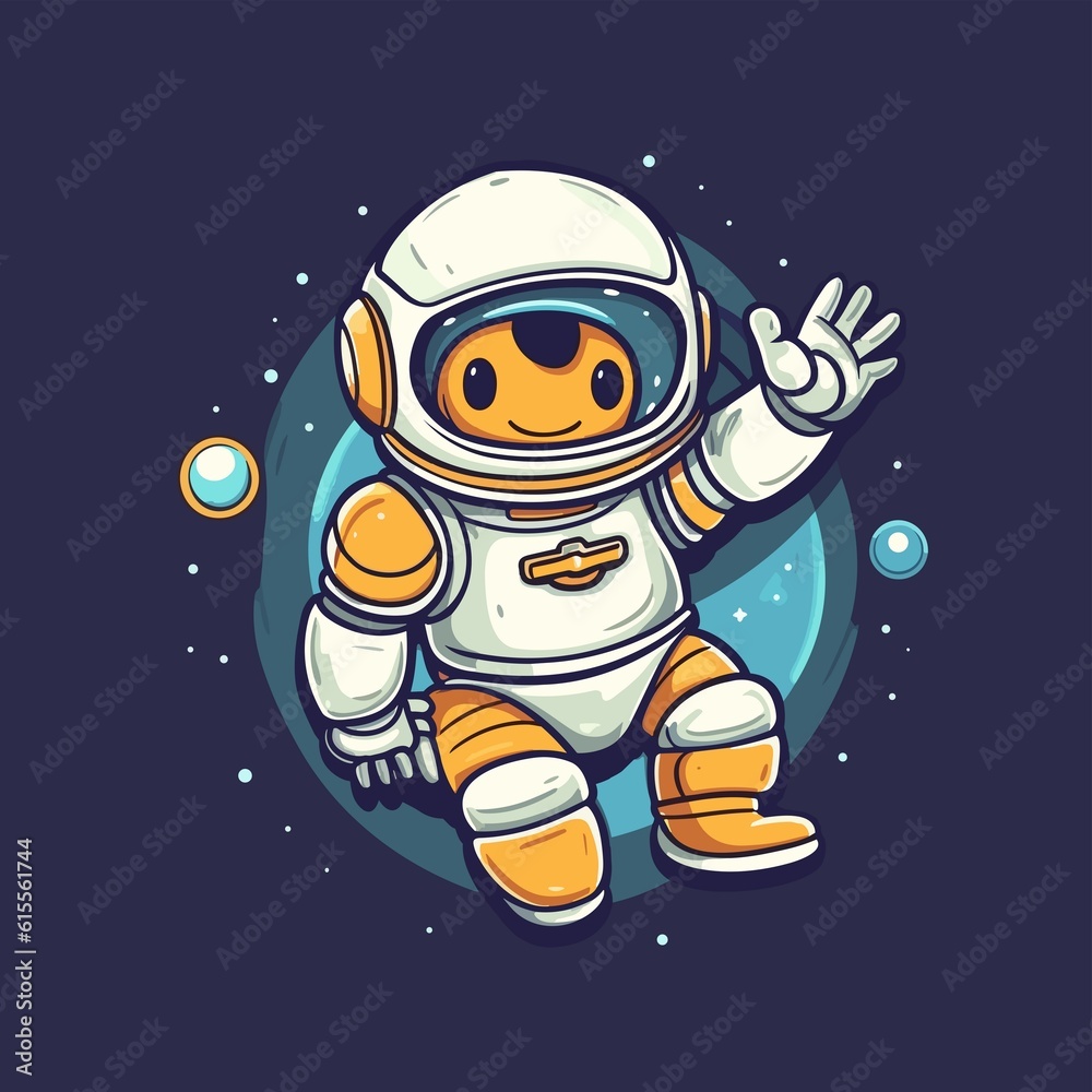 Cute astronaut with a hand cartoon. space technology icon concept isolated. flat cartoon-style astronaut Cute astronaut with a hand cartoon. space technology icon concept isolated. flat cartoon-style astronaut