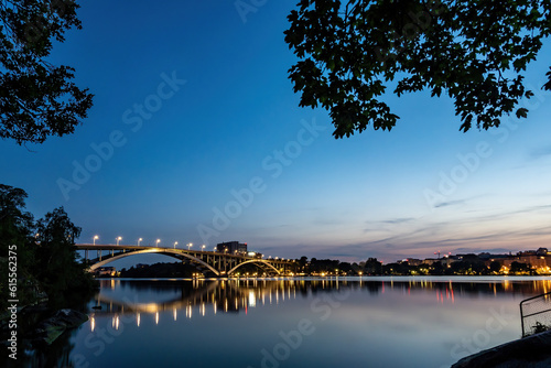 Photography Stockholm, Sweden A view of the Western Bridge or Vasterbron at night in the summer