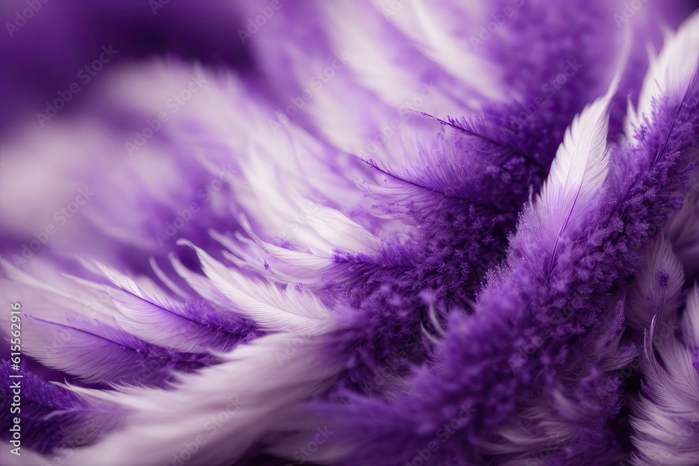 Obraz premium Ultra Violet feathers closeup Abstract pastel purple soft fluffy texture background design, ai generative