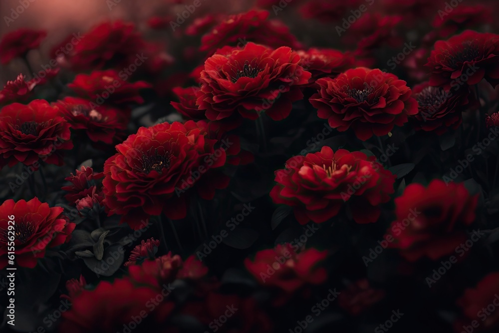 Deep Red Leafs flowers background, moody style ai generative Deep Red Leafs flowers background, moody style ai generative