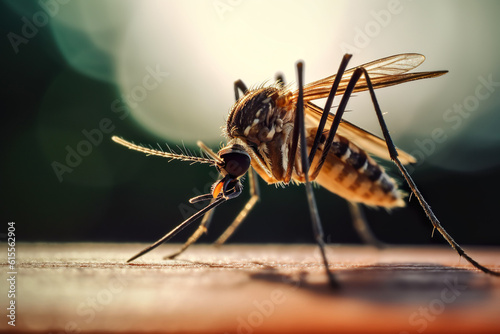Mosquito on a skin   Intricate Encounter  A Captivating Close-up Photograph of a Mosquito on a Human Body  Artfully Composed with Polished Surfaces and Misty Tones  Revealing the Delicate Intricacies 
