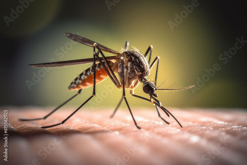 Mosquito on a skin, "Intricate Encounter: A Captivating Close-up Photograph of a Mosquito on a Human Body, Artfully Composed with Polished Surfaces and Misty Tones, Revealing the Delicate Intricacies  © Ben