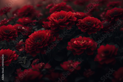 Deep Red Leafs flowers background, moody style ai generative © Igor