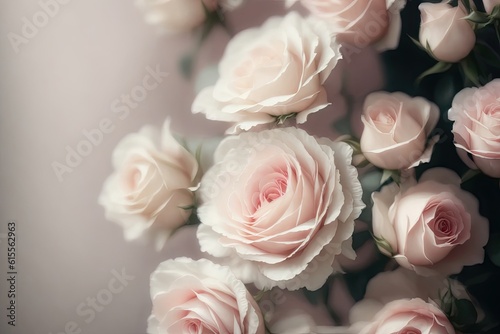 background of fresh dairy tender pastel colored wedding roses, ai generative