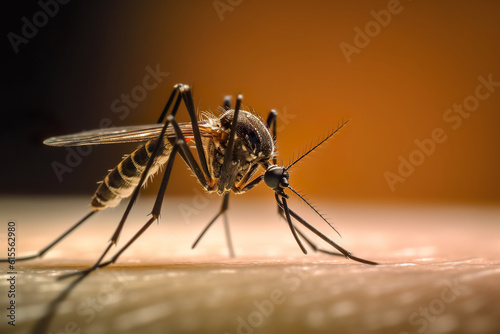 Mosquito on a skin, "Intricate Encounter: A Captivating Close-up Photograph of a Mosquito on a Human Body, Artfully Composed with Polished Surfaces and Misty Tones, Revealing the Delicate Intricacies 