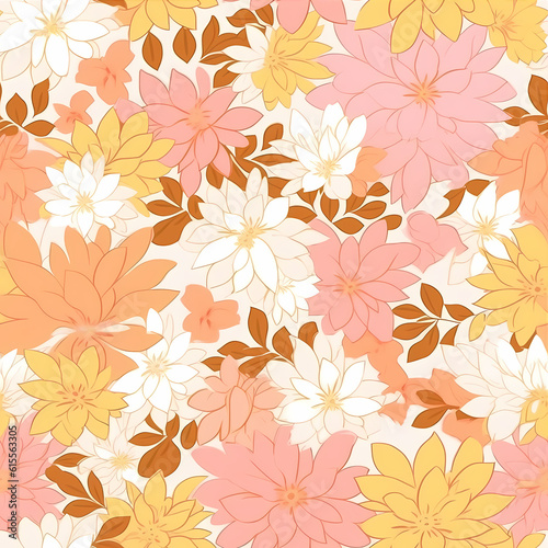 Colorful Large Scale Hand-Drawn Floral Vector Seamless Pattern. Retro 70s Style Nostalgic Fashion Textile Bold Background. Summer Resort Print. Daisies. Flower Power