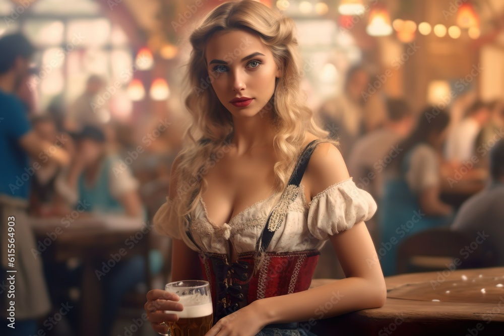 Young Oktoberfest Beauty: Enjoying Festivities in Traditional Dirndl Attire, Generative AI Young Oktoberfest Beauty: Enjoying Festivities in Traditional Dirndl Attire, Generative AI