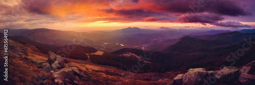 Majestic Sunset Over a Serene Mountain Landscape. Generative AI