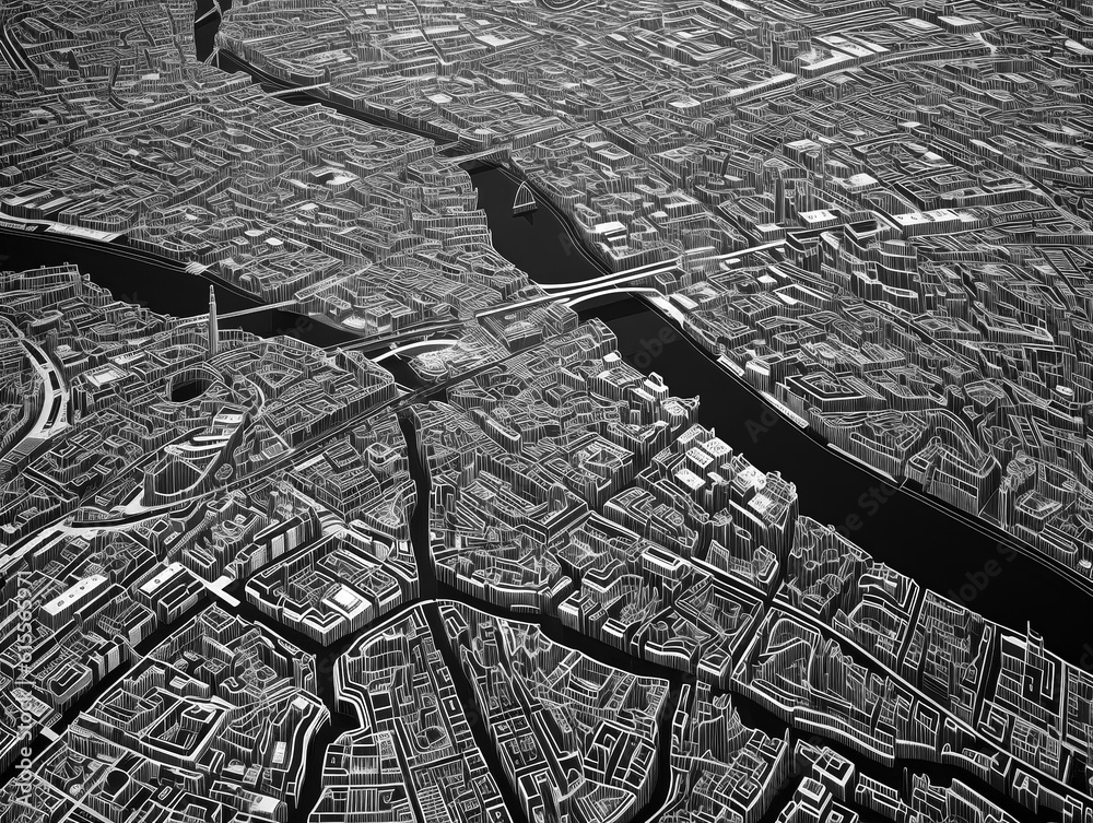 Obraz premium Illustration map of an imaginary city