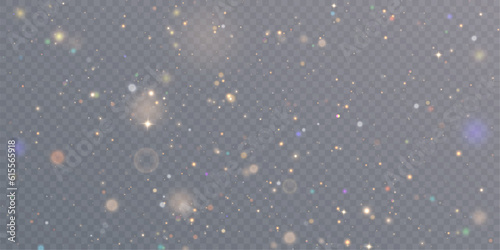 Light effect with lots of golden shiny shimmering particles isolated on transparent background. Vector star cloud with dust. 10 eps
