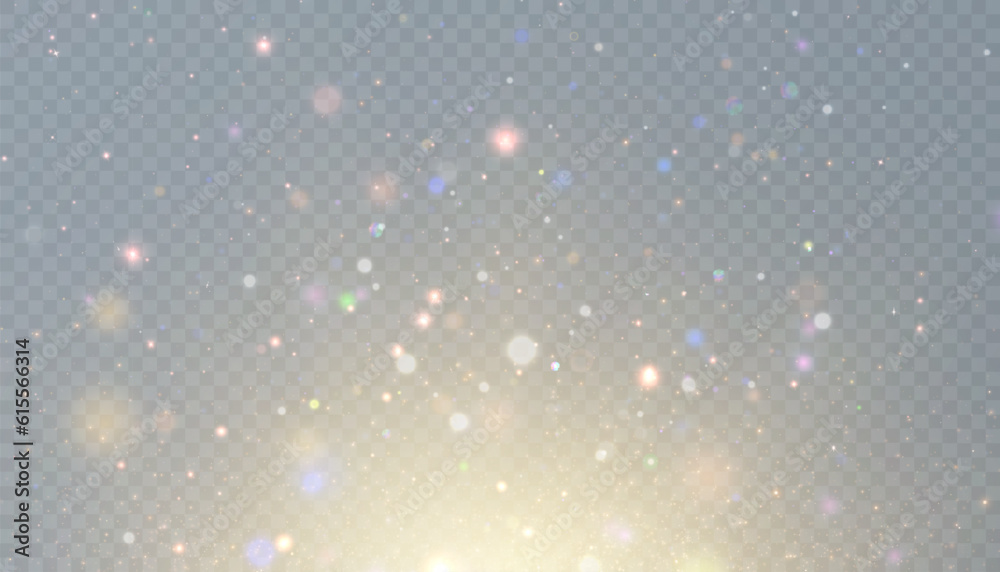 Glowing light effect with lots of shiny particles isolated on transparent background. Vector star cloud with dust and highlights. For festive and advertising design.