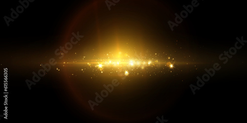 Bright light effect with rays and glare shines with golden light for vector illustration.