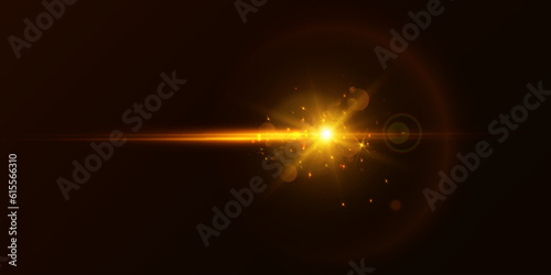 Bright light effect with rays and glare shines with golden light for vector illustration.