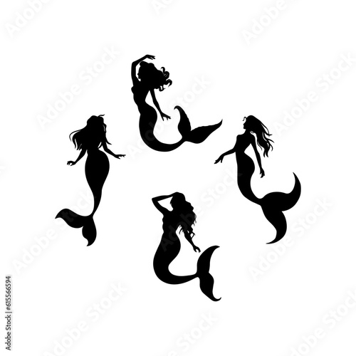 Vector illustration. Mermaid silhouette. Girl with a fishtail.