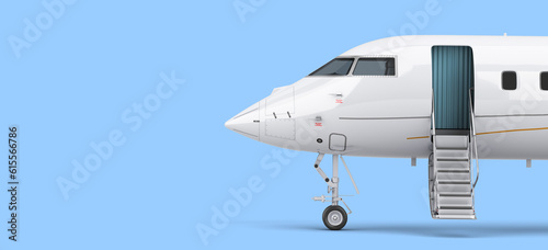new passenger plane with open doors travel concept 3d render on blue