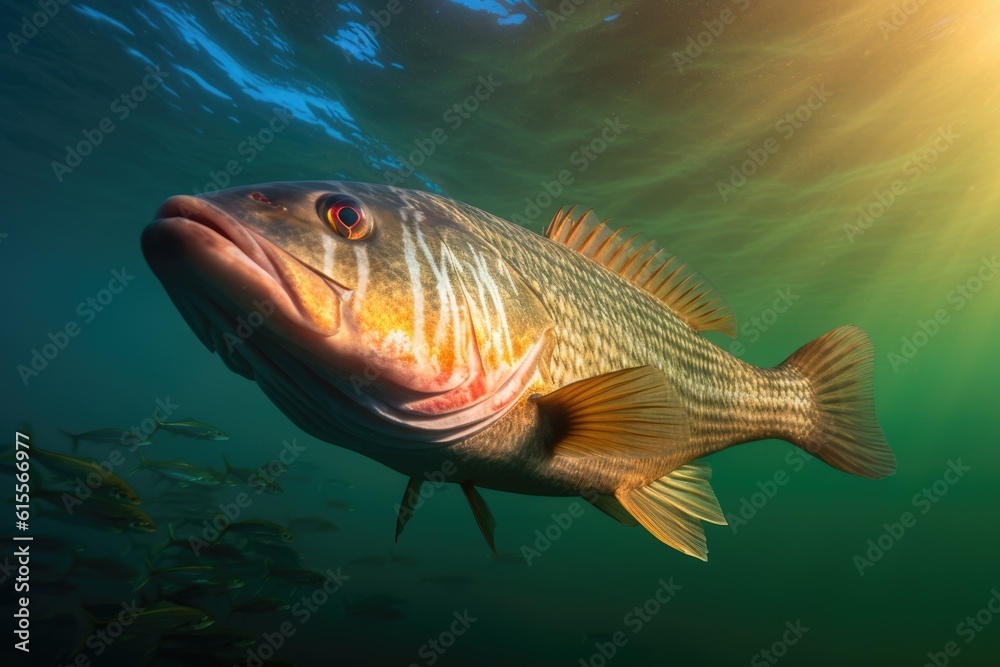 Striped Bass Swimming Below the Water Surface Closeup 