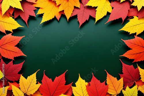 Beautiful Autumn background with colorful leaves on blackboard. Top view with copy space  flat lay. Getting Started at School. Generative AI