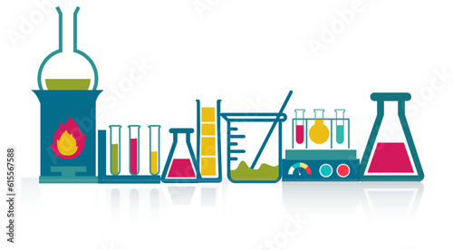 Laboratory Instrument, Flask, Test Tube, Beaker Logo Concept