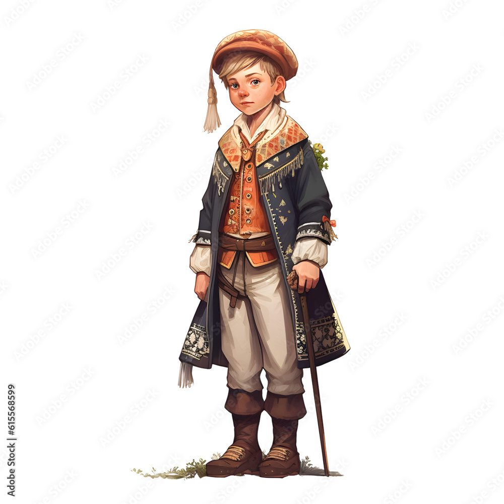 Portrait of a boy in a medieval costume. Vector illustration.